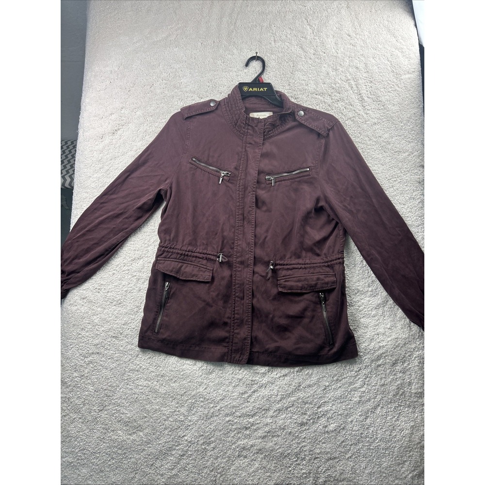 Altar'd State Military Purple Denim Jacket Womens‎ L Zippers Drawstring Waist
